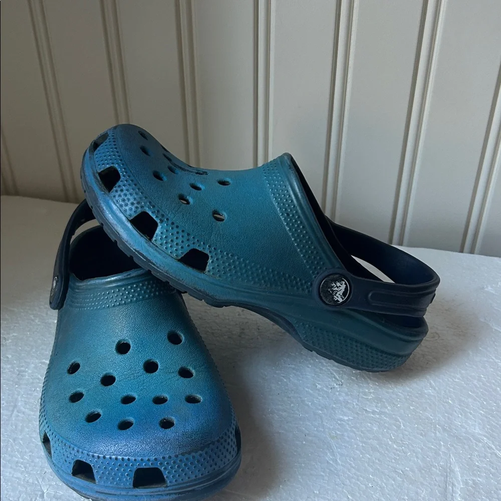 Crocs Kids SlipOn rubber Clogs slingback Mules unisex size 13 aqua/navy